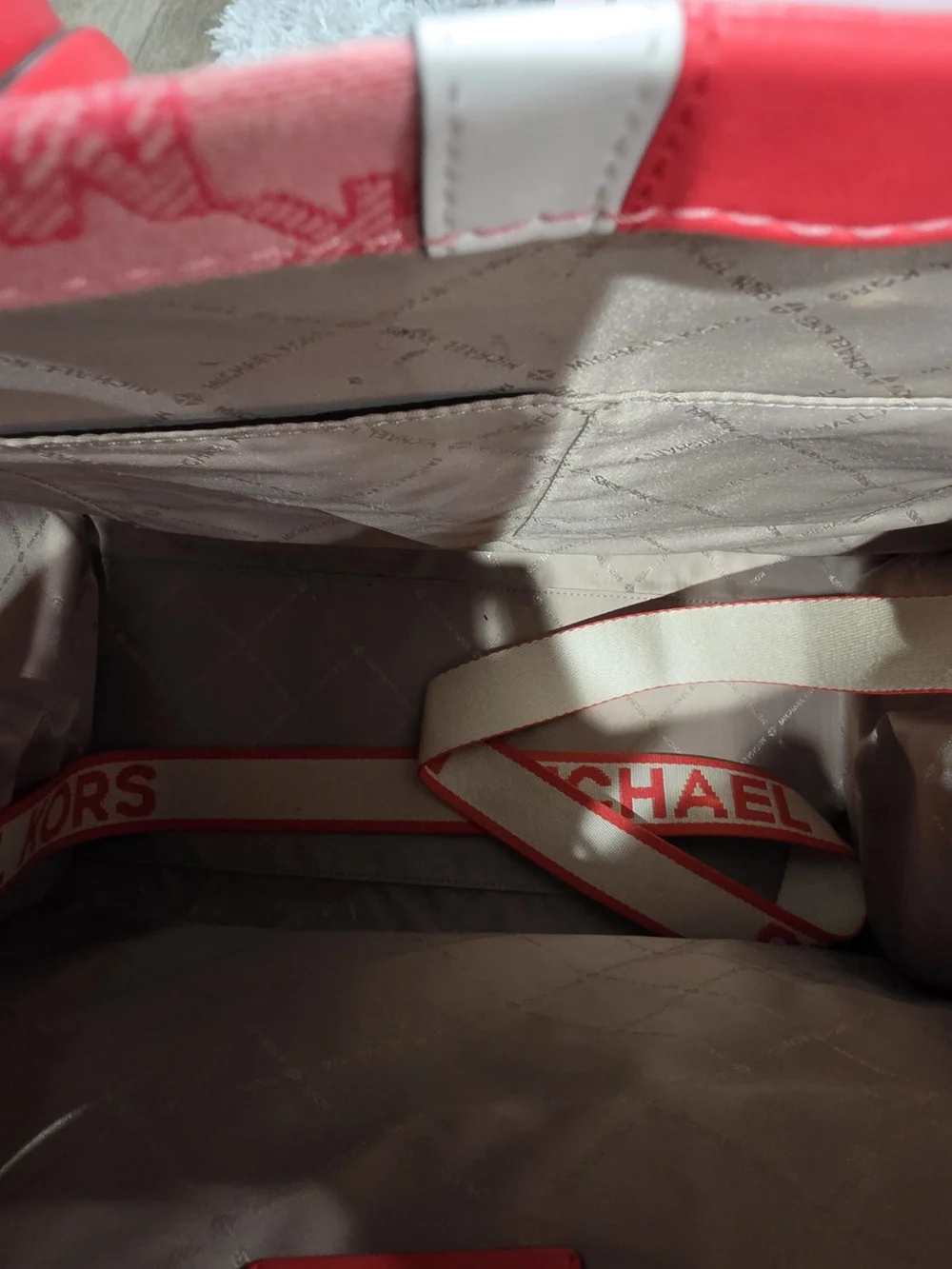 Michael Kors Grapefruit Pink Signature Stripe Tote with Matching Slides